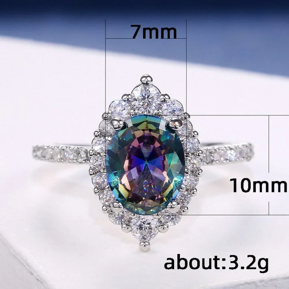 *NEW 925 Sterling Silver Mystic Topaz Halo Ring